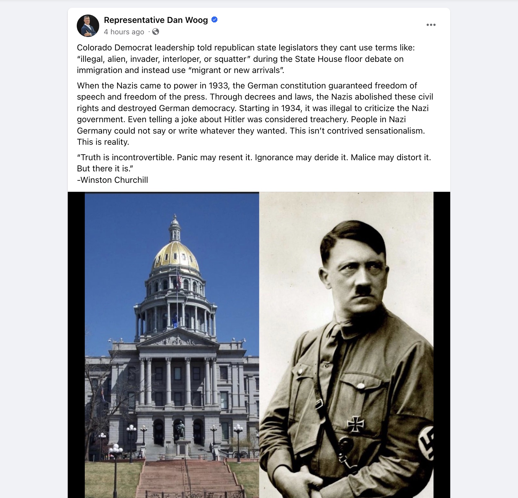 Colorado Republican Mad About Decorum Rules Equates Democratic Legislators to Hitler