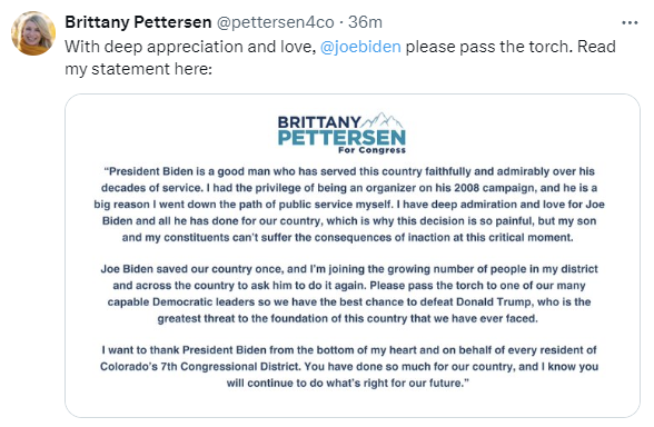 BREAKING: Rep. Pettersen Calls On Biden To “Pass The Torch”
