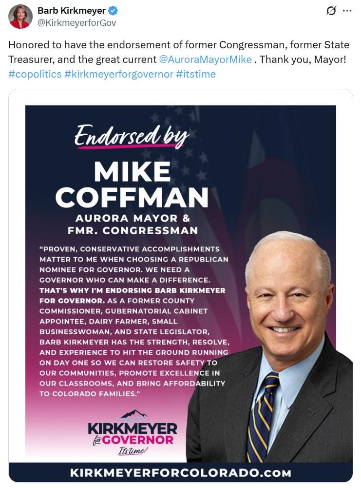 Barb Kirkmeyer’s Awful Endorsement Featuring Even Worse Timing