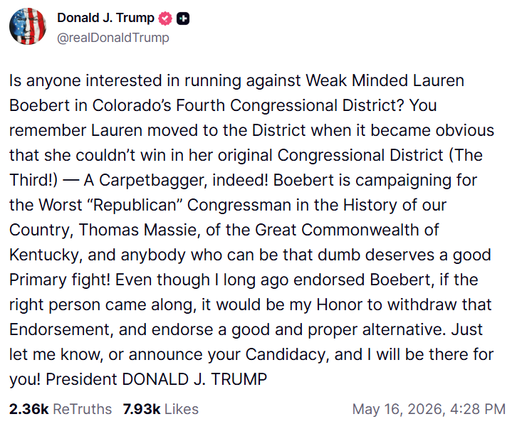 BREAKING: Donald Trump Turns On Lauren Boebert…Too Late